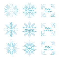 青のグラデーションがきれいな雪の結晶の素材セット