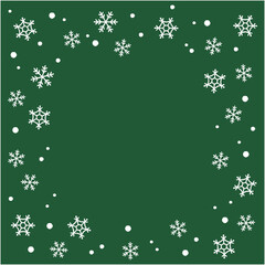 雪の結晶を散りばめたシンプルなグリーンの背景フレーム