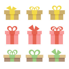 シンプルでカラフルなギフトボックスのアイコンセット