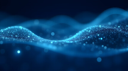Abstract Blue Particle Wave with Bokeh and Glittering Surface