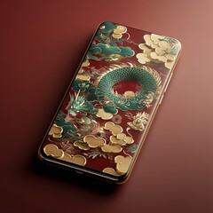 Artistic smartphone design featuring dragon motif digital environment stylish aesthetics
