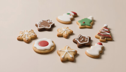 Decorated cookies in various shapes for celebrating New Year  