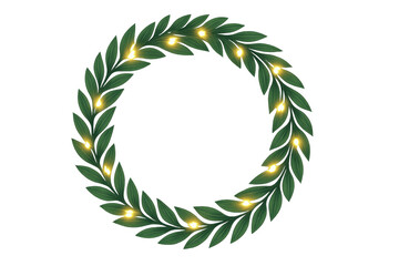 Green leaves wreath with glowing string lights