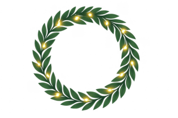Green leaves wreath with glowing string lights