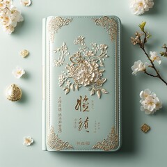 Elegant floral notebook design home office product photography minimalist style top view creativity and inspiration
