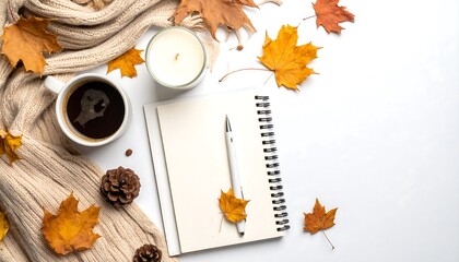 Autumnal Still Life - Cozy Coffee, Candle, and Notebook Scene.