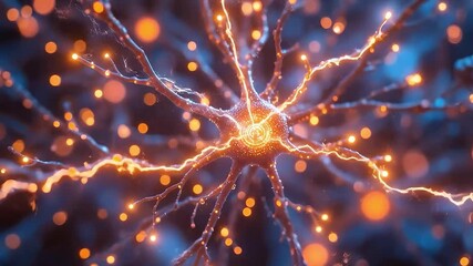 Abstract Glowing Neuron or Nerve Cell Inside Human Brain, Neural Network, Digital Technology and Al Concept. - Powered by Adobe