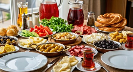 Abundant Traditional Turkish Kahvalt? Breakfast Spread for a Large Family Gathering
