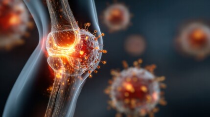 Medical Illustration of Knee Inflammation: A detailed medical illustration highlights the intricacies of knee inflammation, revealing the inflamed joint and surrounding tissue with striking clarity.