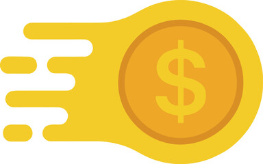 Fast moving golden dollar coin flat vector icon design