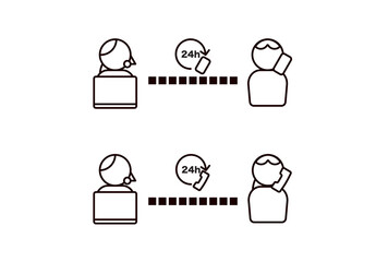 24時間繋がるカスタマーセンターと電話する顧客のアイコン