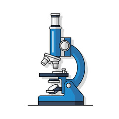 Detailed vector illustration of a blue laboratory microscope for scientific research