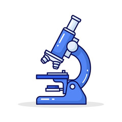 Illustration of a blue microscope with visible lens system for scientific research and discovery