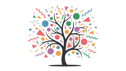 Fototapeta premium Colorful Abundance: A vibrant tree bursting with geometric shapes, symbolizing growth, creativity, and the richness of life.