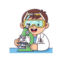 Animated scientist character with microscope showcases laboratory experimentation and education