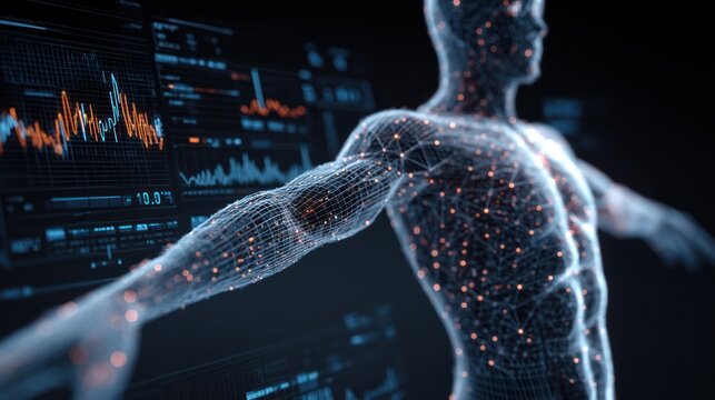 Human Body Network: A futuristic digital representation of the human body, showcasing intricate neural pathways and interconnected systems, offering a glimpse into the complexities of human anatomy.