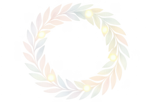 Pastel leaf wreath with glowing lights illustration
