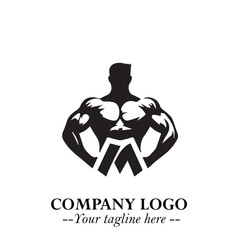 Man With Muscle Logo Symbol in Black on White Background for Strong Bold Fitness Branding Design Art