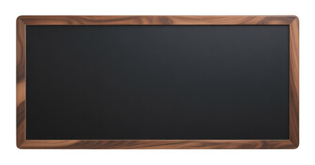 Rectangular wooden framed blackboard with dark surface isolated on a transparent background