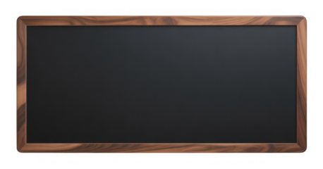 Rectangular wooden framed blackboard with dark surface isolated on a transparent background