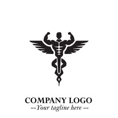 Man With Muscle Logo Symbol in Black on White Background for Strong Bold Fitness Branding Design Art