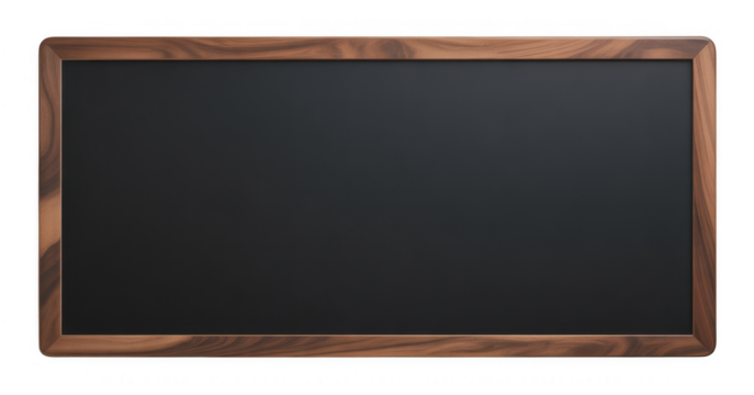 Rectangular wooden framed blackboard with dark surface isolated on a transparent background