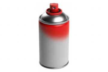 Red and silver spray paint can with red nozzle and cap isolated on a transparent background