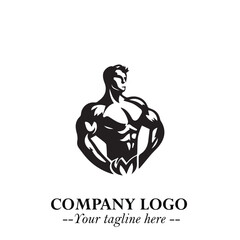 Man With Muscle Logo Symbol in Black on White Background for Strong Bold Fitness Branding Design Art