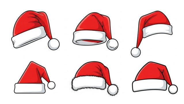 Festive Santa Hats Collection for Holiday Cheer and Christmas Celebrations, Perfect for Graphic Designs, Invitations, and Spreading Seasonal Joy
