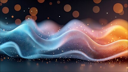 An abstract image featuring flowing waves of light, with a bokeh effect in the background, creating a sense of movement and depth.