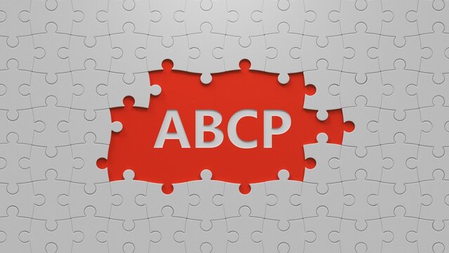 Word abcp on puzzle pieces with missing pieces with copy space.close up of puzzle pieces with missing pieces,Business Concept.3D rendering.