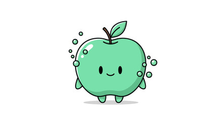 Cartoon green apple character with happy face and bubbles illustration