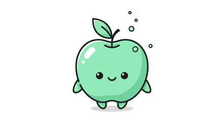 Cartoon green apple character with happy face and simple design on white