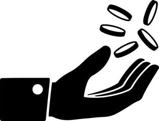 Hand tossing coins money minimal black vector icon design