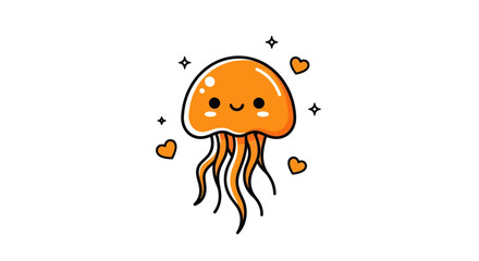 Cartoon jellyfish illustration bright orange color simple clean design