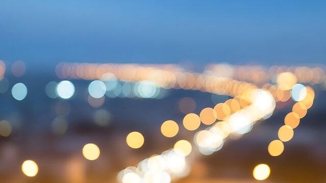 Abstract city light tapestry woven with glowing bokeh circles, creating a peaceful evening vibe