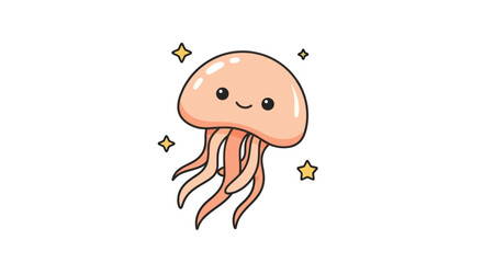 Cartoon jellyfish illustration with a smiling face and shining stars in the background