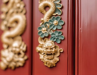 Cultural decorative elements asian temple close-up photography artistic environment detailed view heritage concept