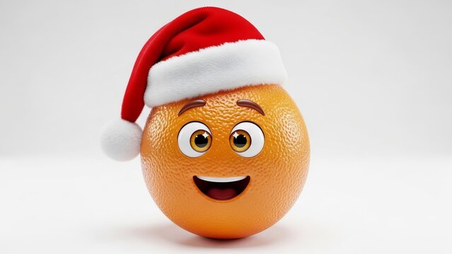 Cheerful orange wearing Santa hat brings holiday joy and citrusy fun