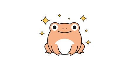Cartoon frog illustration with sparkling elements on a white background