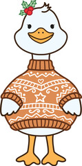Cute goose in gingerbread jumper. Vector illustration
