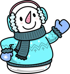 Winter Snowman Wearing Winter Clothes Cartoon