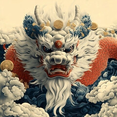 Majestic dragon artwork eastern culture digital illustration mythical realm close-up view fantasy concept