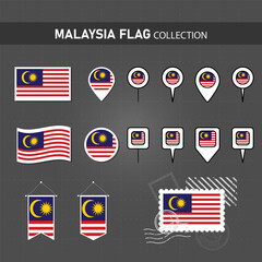 collection of Malaysia flag emblem icon vector