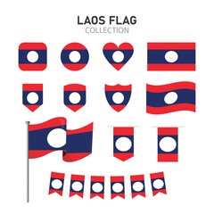Set of laos flag icon vector, collection of laos national