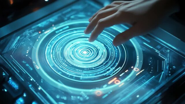 Futuristic interface showcasing virtual touch technology for interactive user experiences, Futuristic background with virtual touch user interface