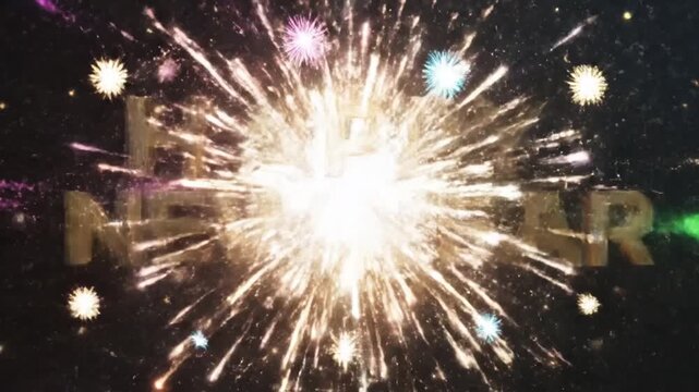A glowing, neon number two surrounded by colorful streaks and explosions in a dark background