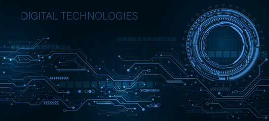 Modern digital technologies. Poster of modern digital connections. Technological background.