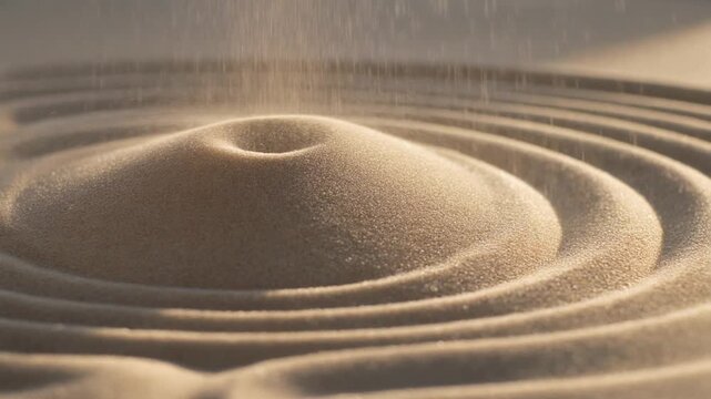 A close-up of sand forming concentric patterns, zen style