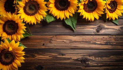 Obraz premium Sunflowers on Rustic Wood - A Vibrant Floral Display.